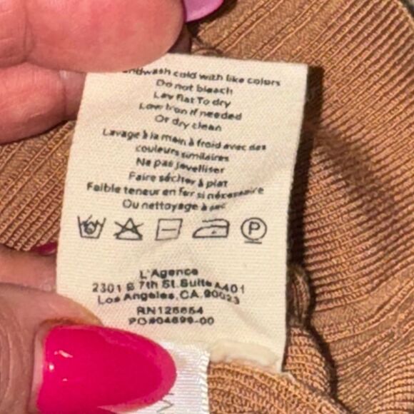 L’ANGENCE X REVOLVE Josephine v neck ribbed v neck tan stretchy dress sz medium - Picture 9 of 9